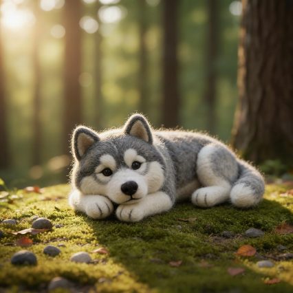 Needle Felted Husky Dog Wool Ornament
