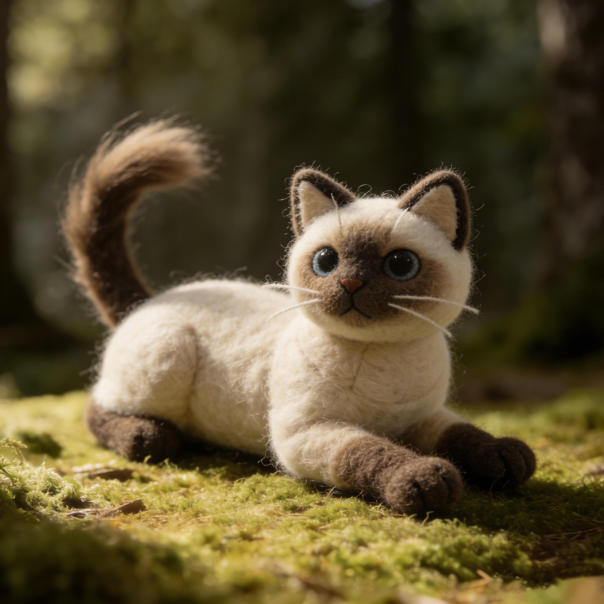 Needle Felted Siamese Cat Wool Ornament