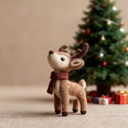 Needle Felted Christmas Deer Wool Ornament