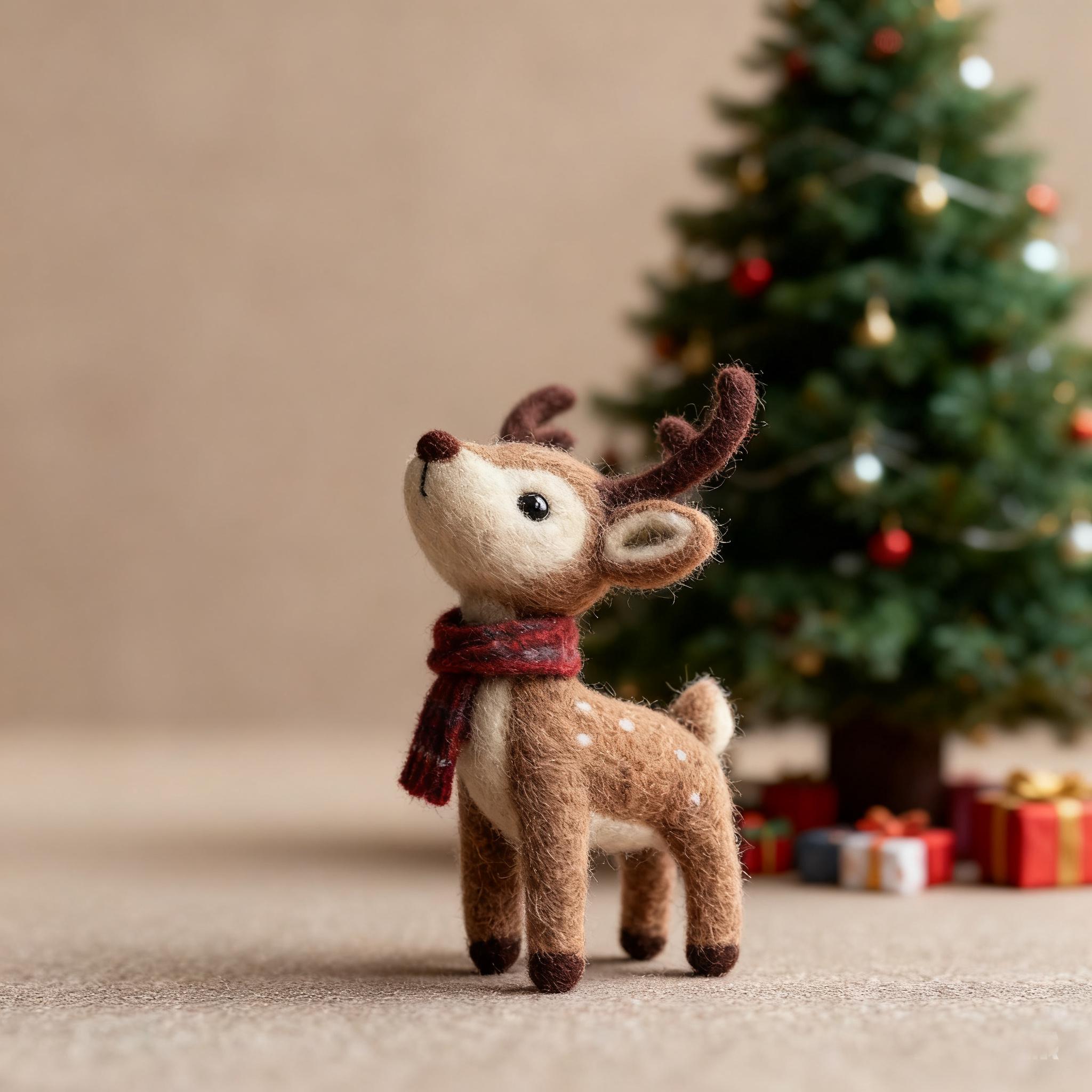 Needle Felted Christmas Deer Wool Ornament