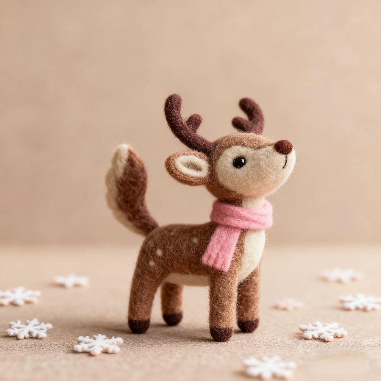 Needle Felted Christmas Deer Wool Ornament - Image 2