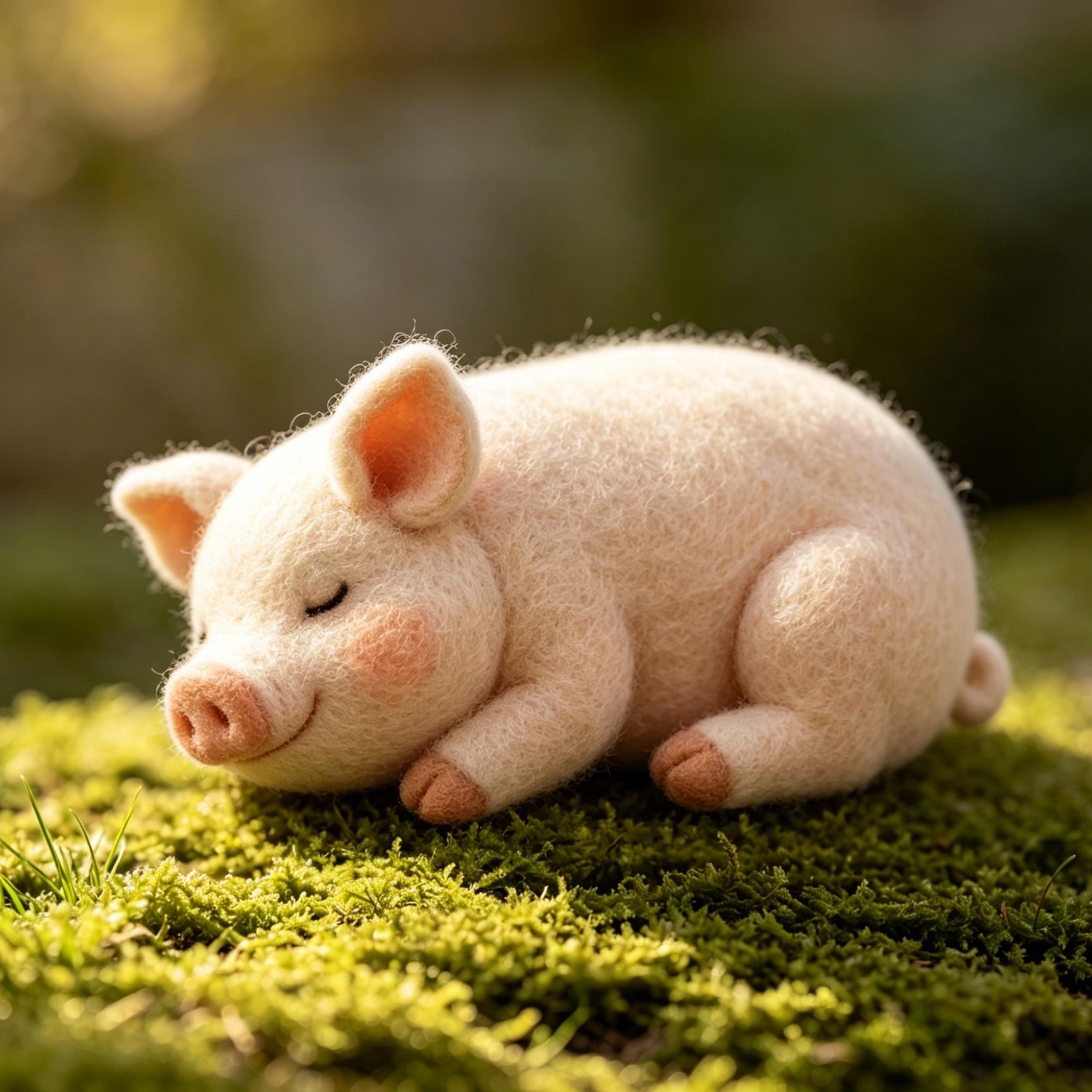 Needle Felted Sleeping Pig Wool Ornament