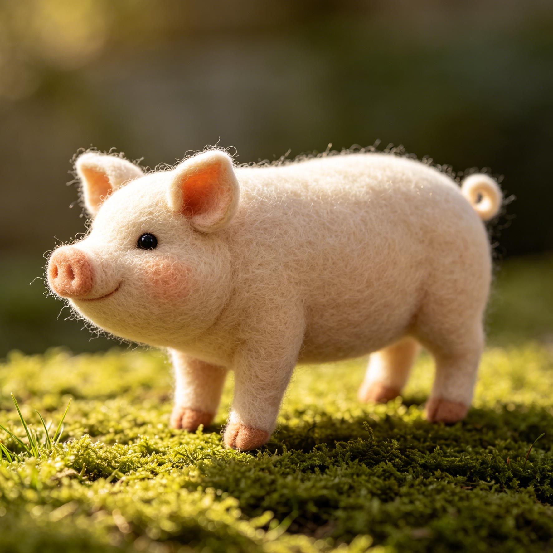 Needle Felted Sleeping Pig Wool Ornament - Image 4