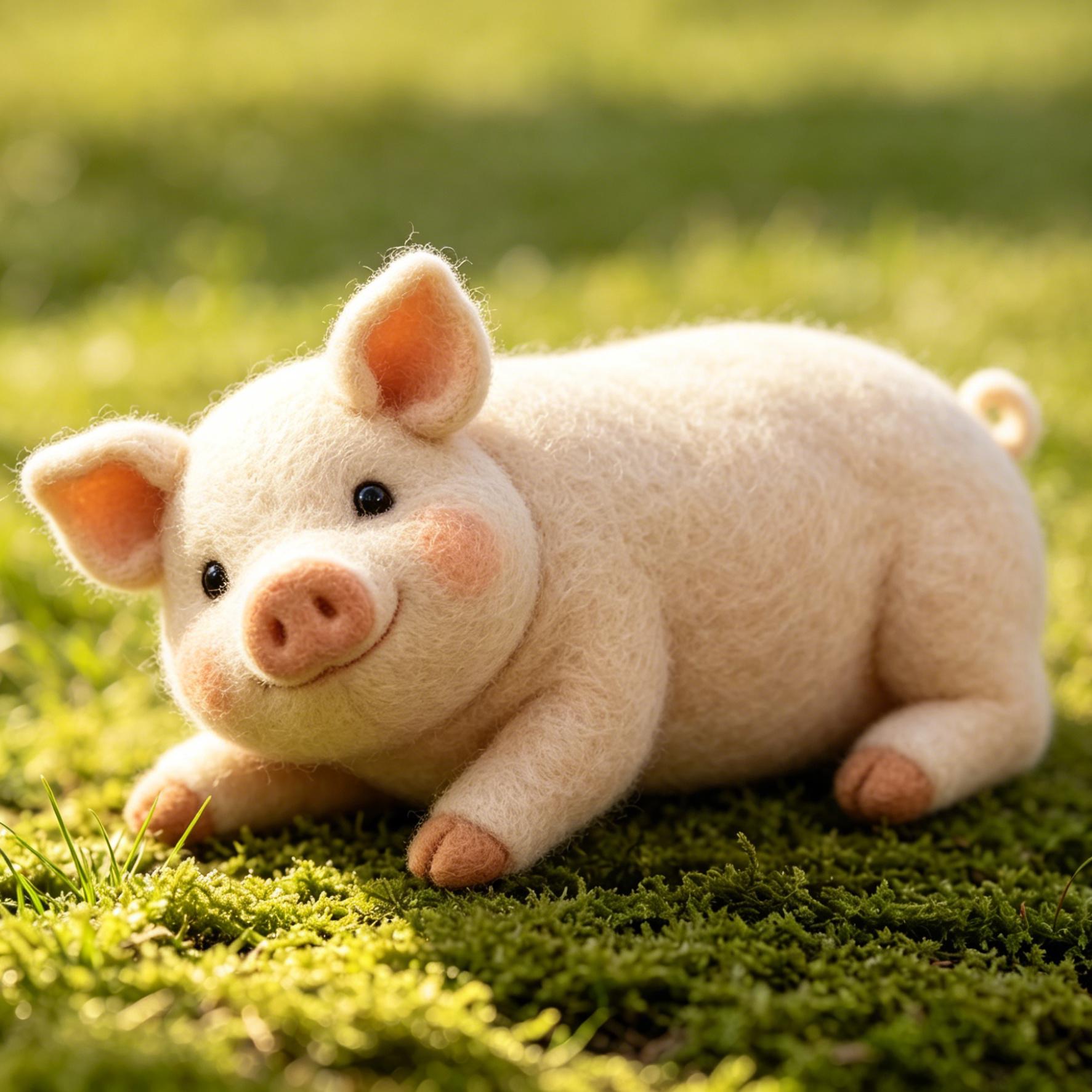 Needle Felted Sleeping Pig Wool Ornament - Image 2