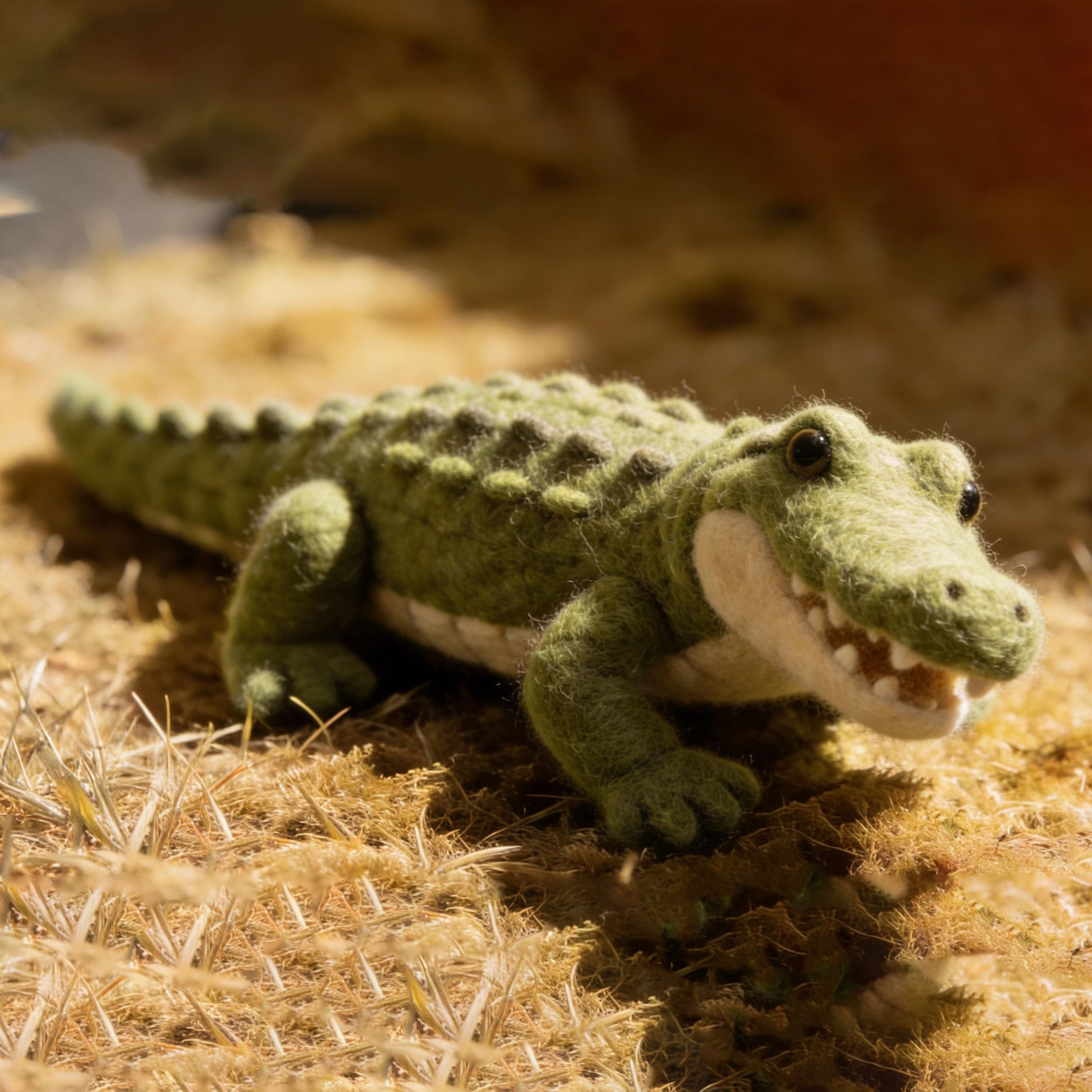 Needle Felted Crocodile Wool Ornament - Image 2