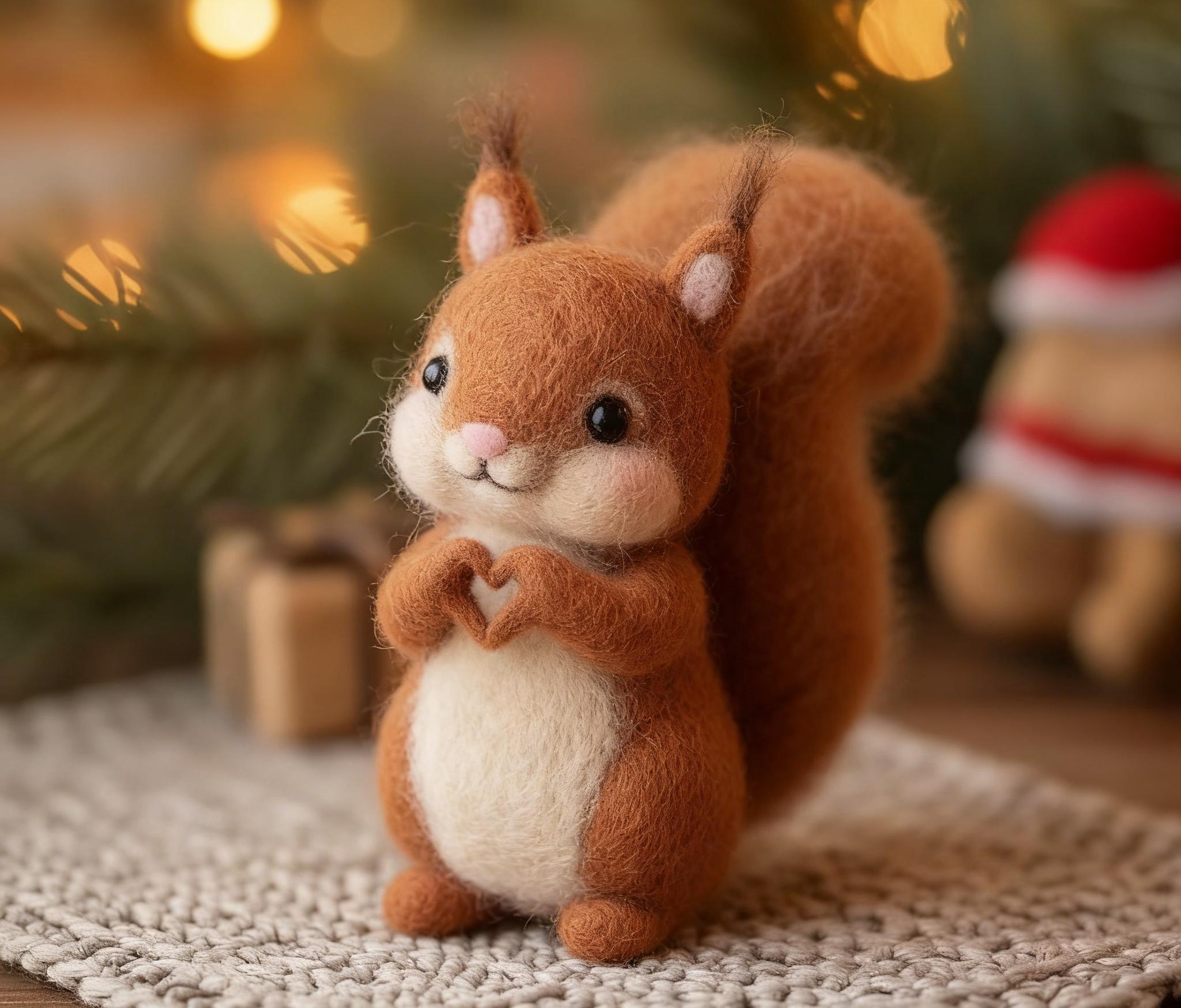 Needle Felted Squirrel Wool Ornament - Image 4