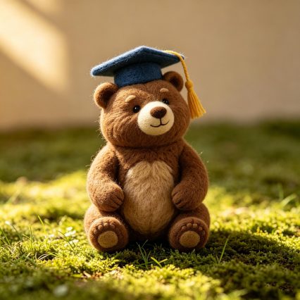 Needle Felted Graduation Bear Wool Ornament