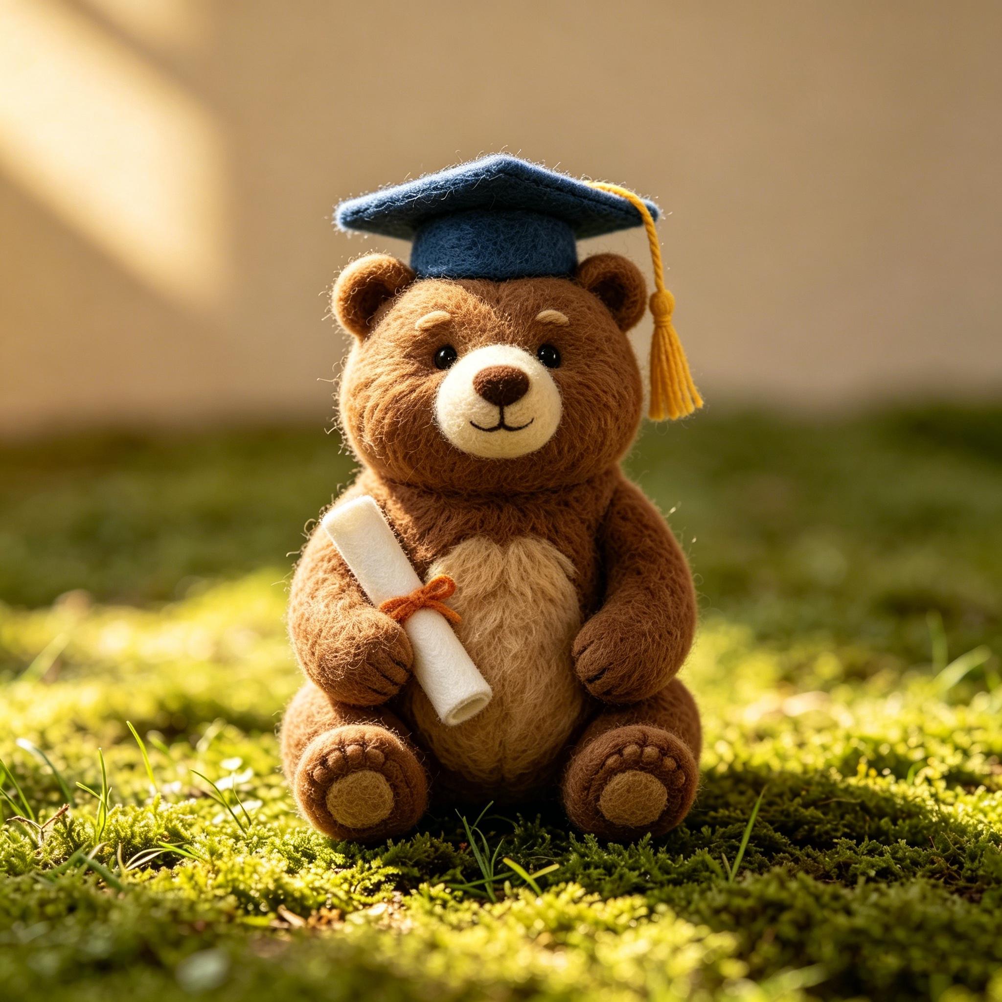 Needle Felted Graduation Bear Wool Ornament - Image 2