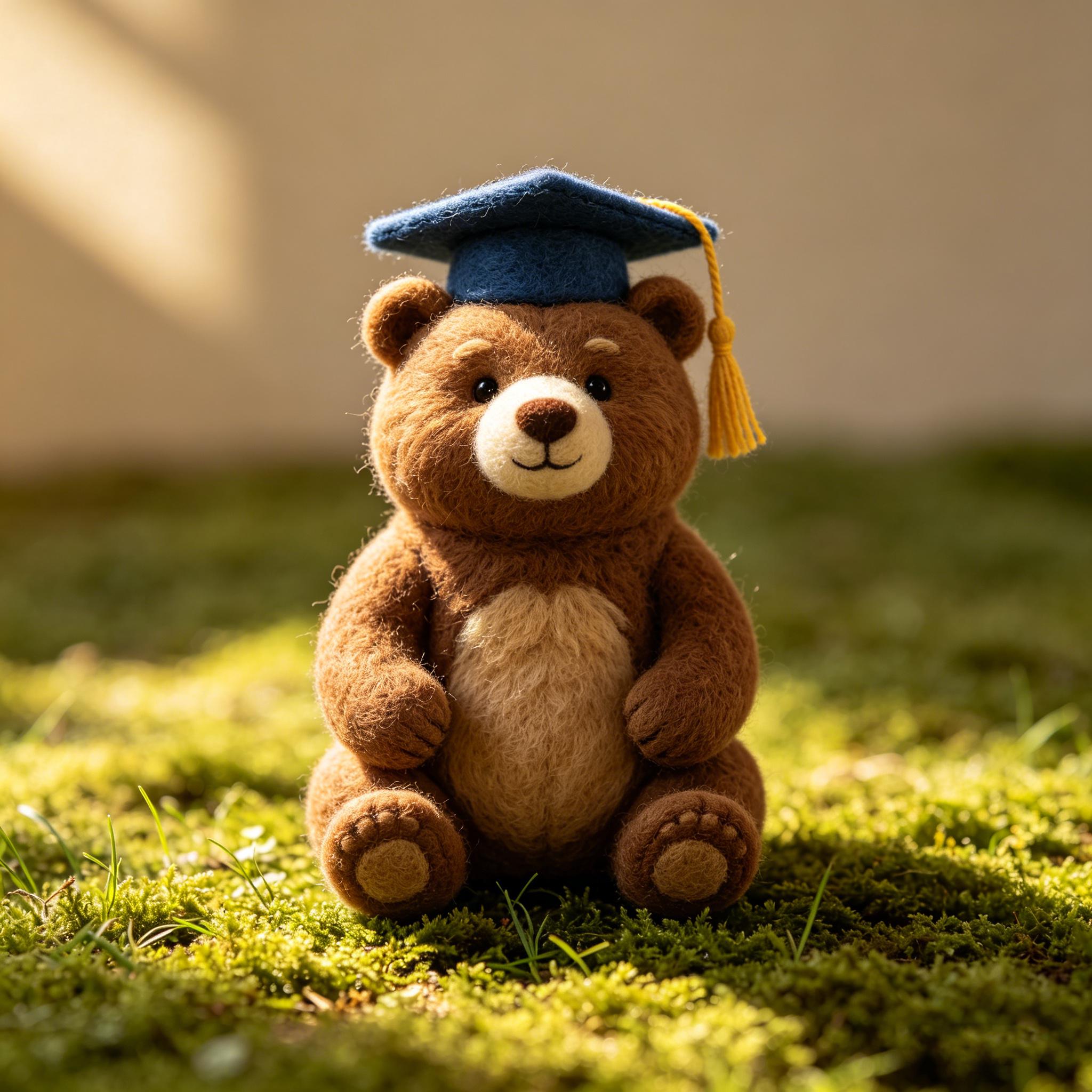 Needle Felted Graduation Bear Wool Ornament - Image 3