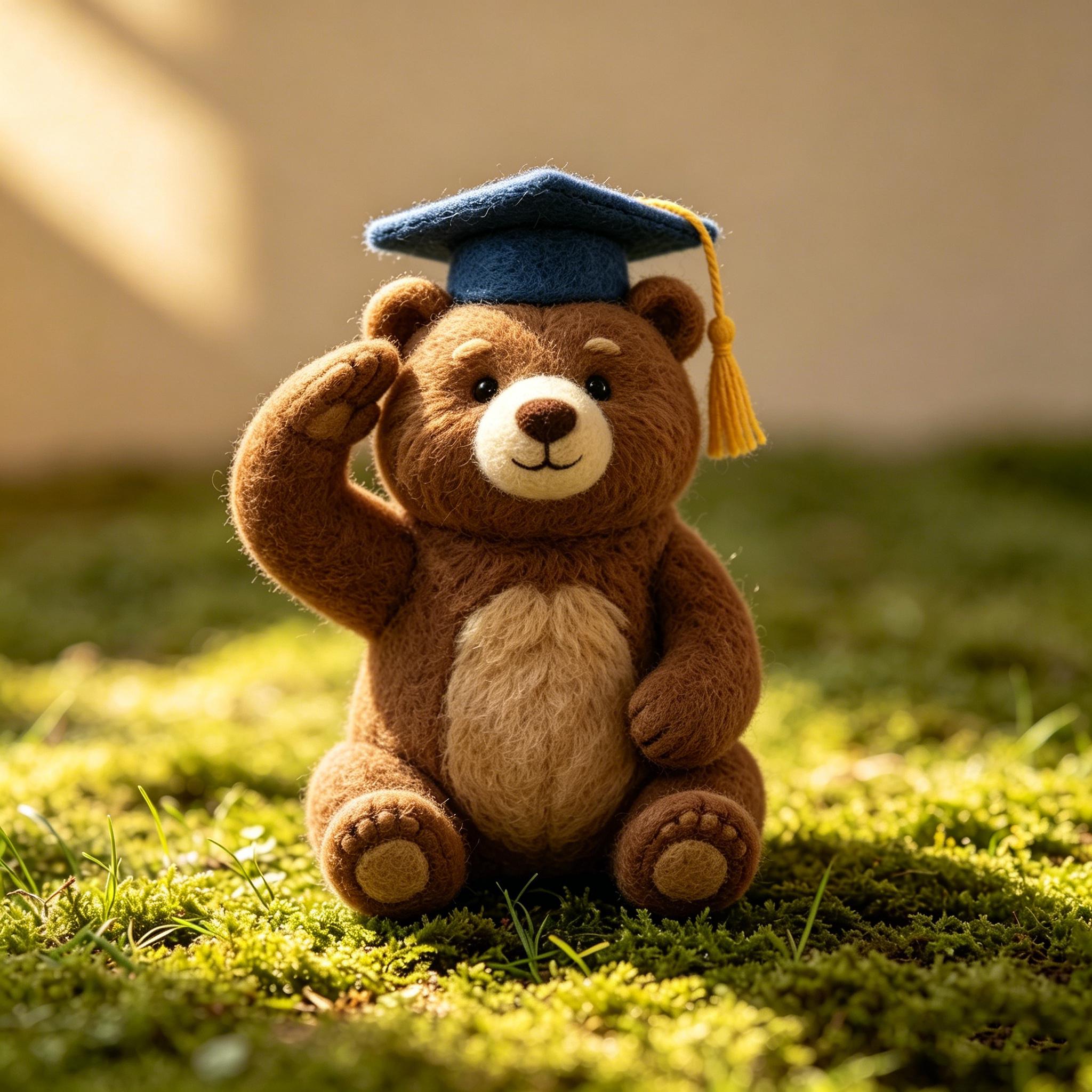 Needle Felted Graduation Bear Wool Ornament - Image 4