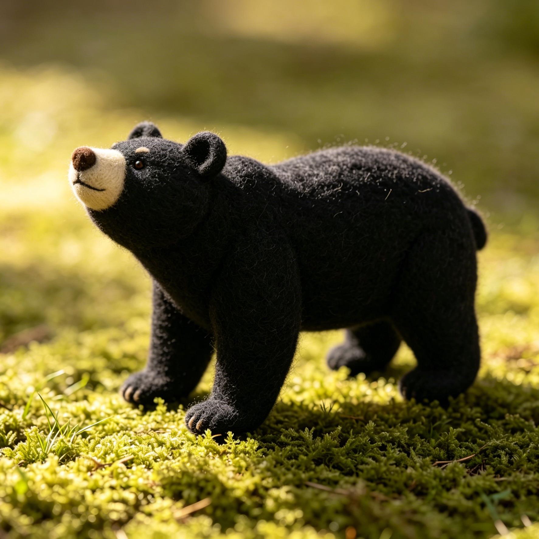 Needle Felted Black Bear Wool Ornament