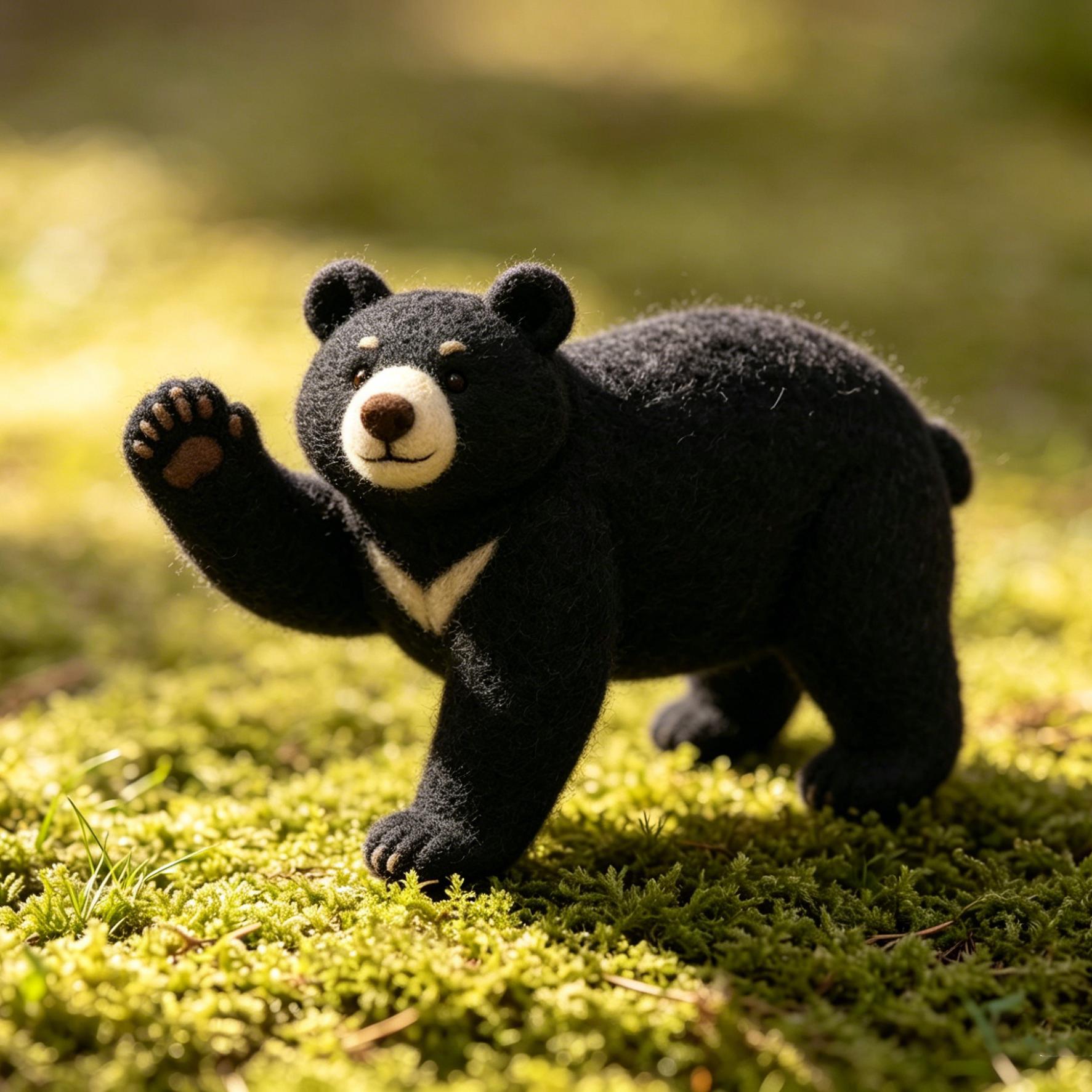 Needle Felted Black Bear Wool Ornament - Image 2