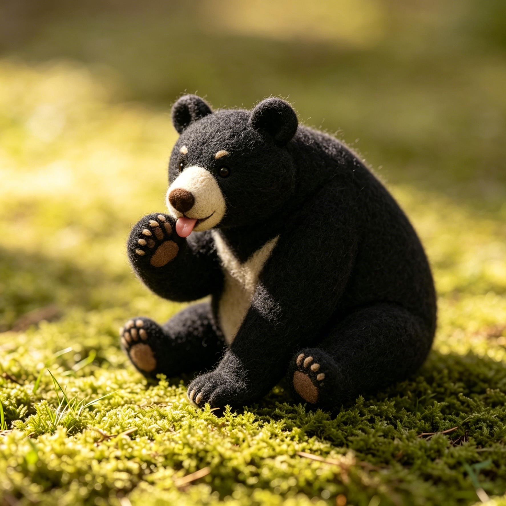 Needle Felted Black Bear Wool Ornament - Image 5