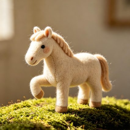 Needle Felted White Horse Wool Ornament