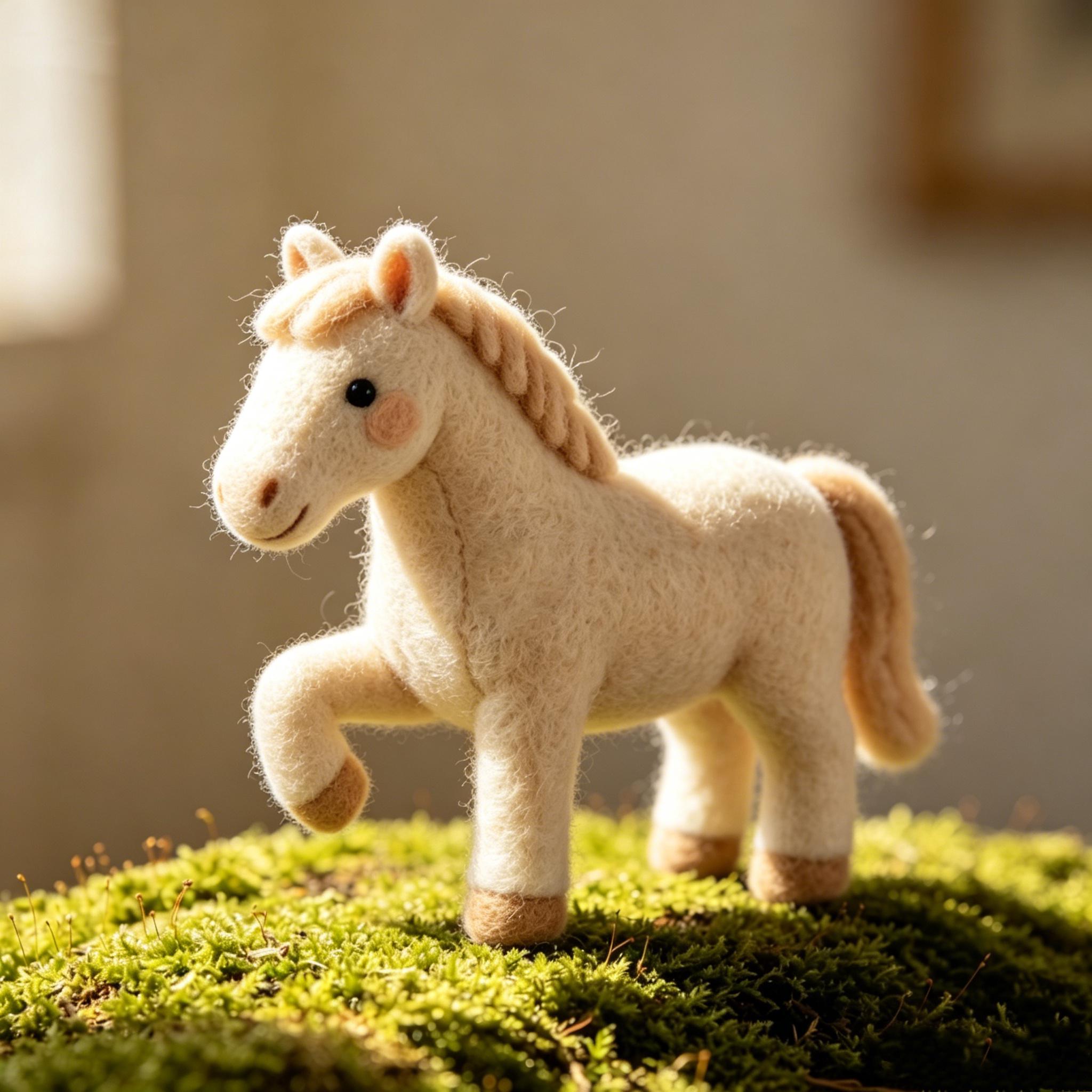 Needle Felted White Horse Wool Ornament