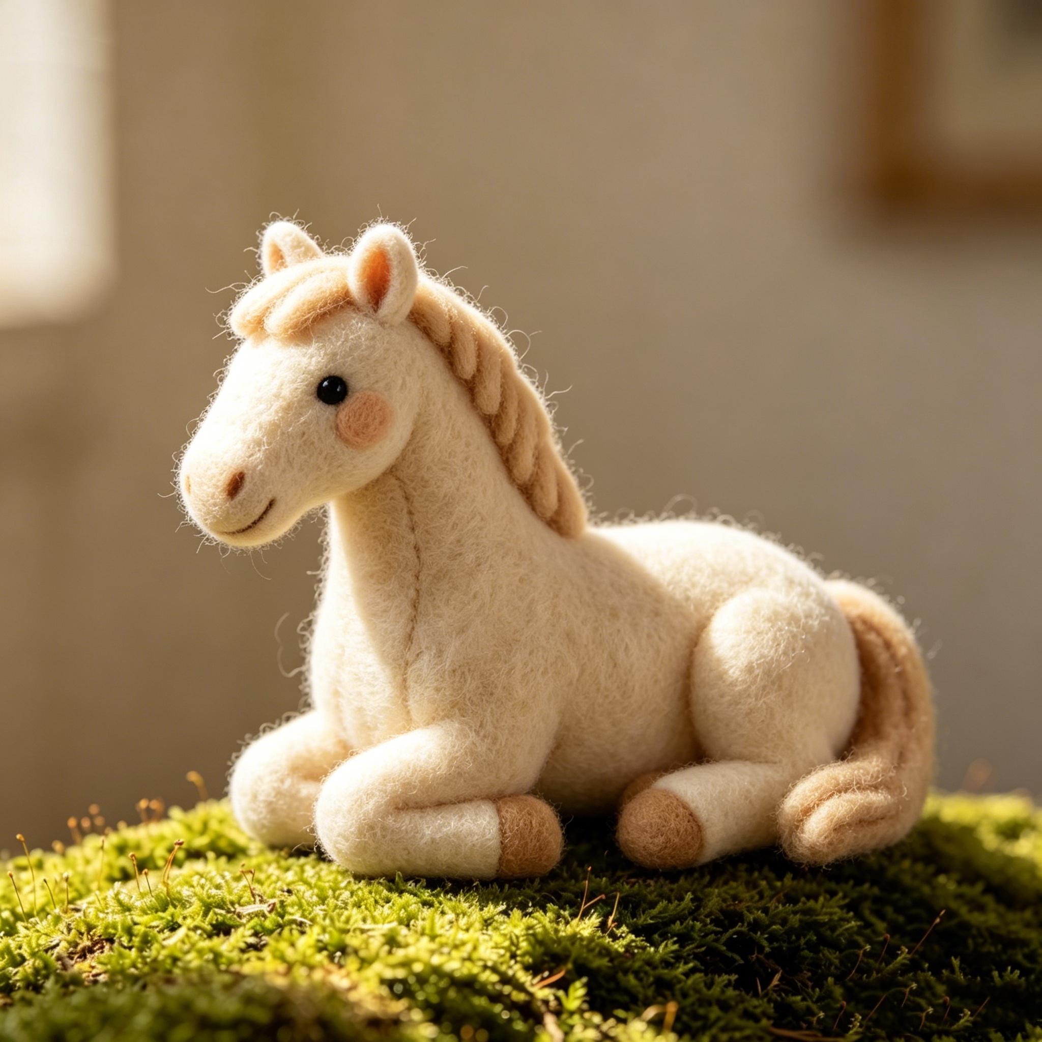 Needle Felted White Horse Wool Ornament - Image 2