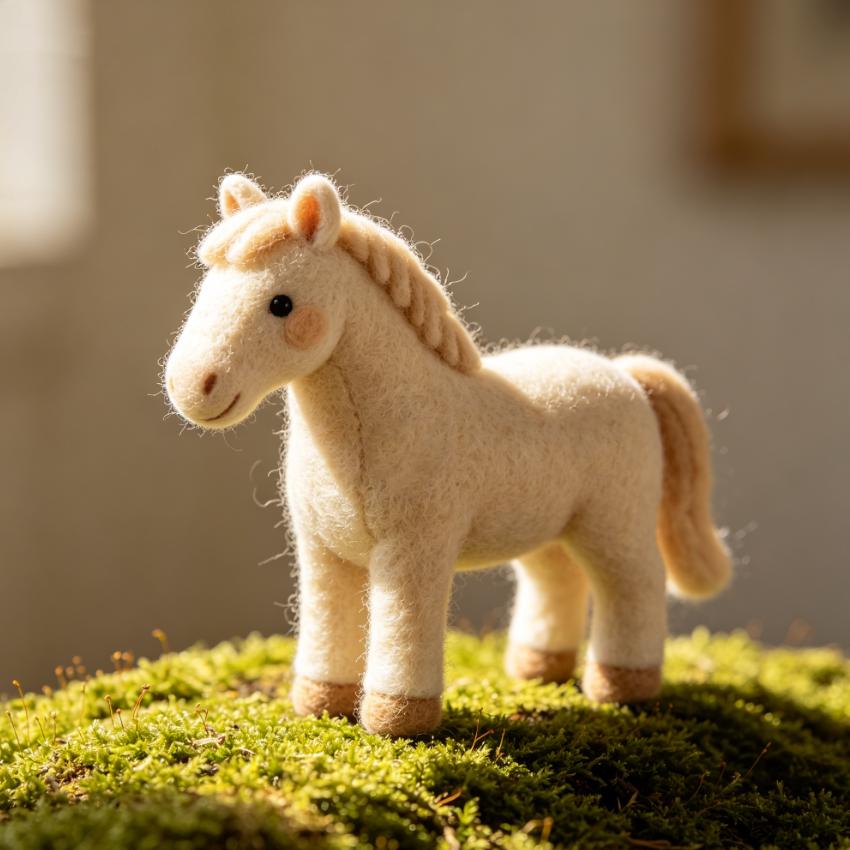 Needle Felted White Horse Wool Ornament - Image 3